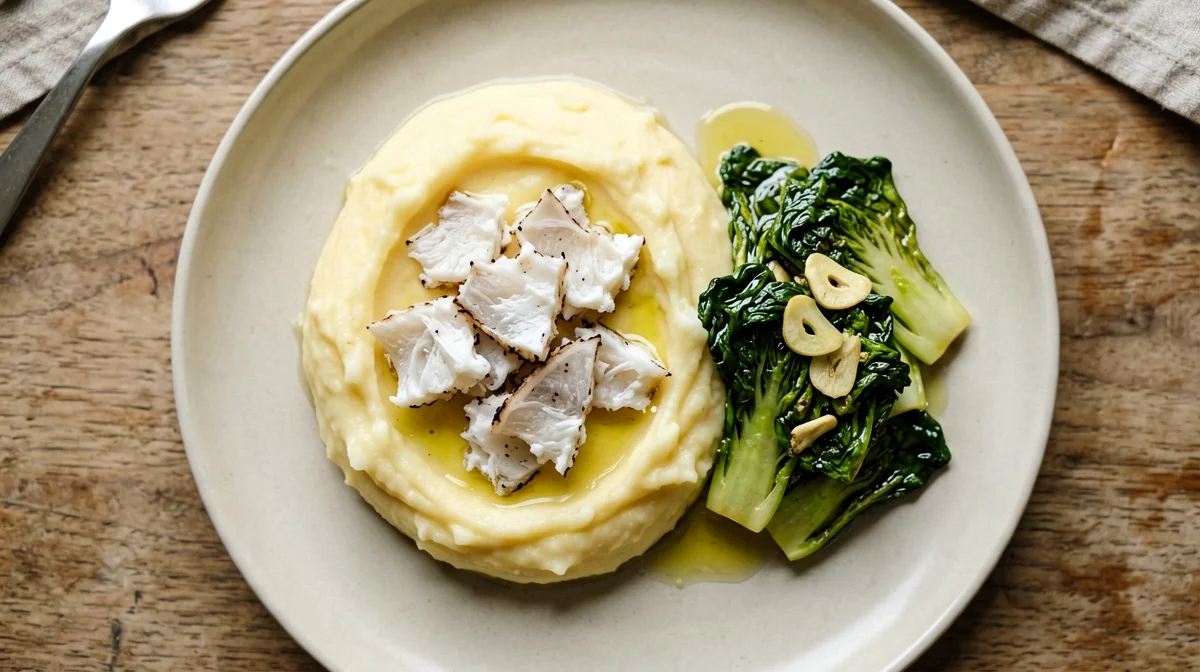 Baccalà con purè di patate e cime di rapa