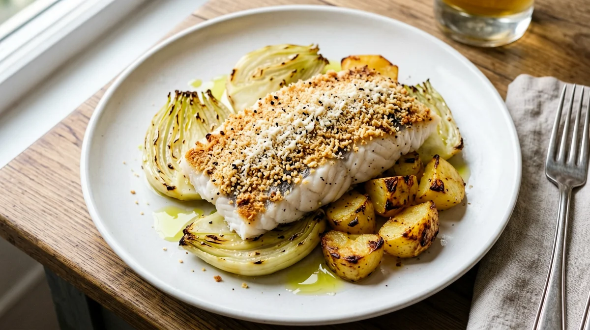 Platessa gratinata con finocchi e patate