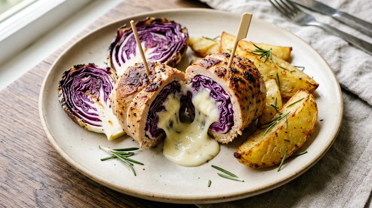 Involtini di tacchino con radicchio e scamorza e patate al forno