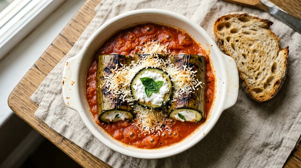 Involtini di melanzane e ricotta al forno con pane