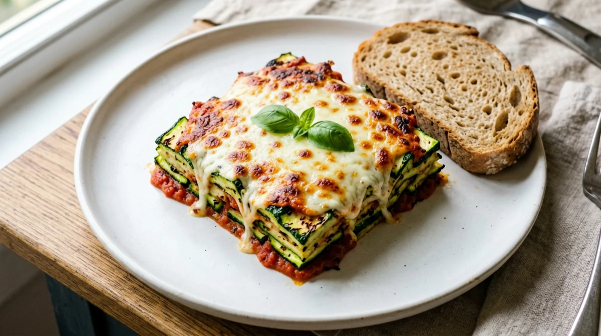 Baked zucchini parmigiana with wholemeal bread
