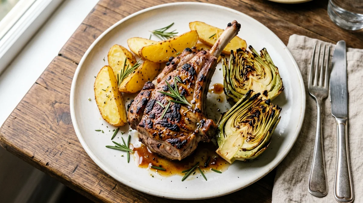 Agnello al forno con patate e carciofi
