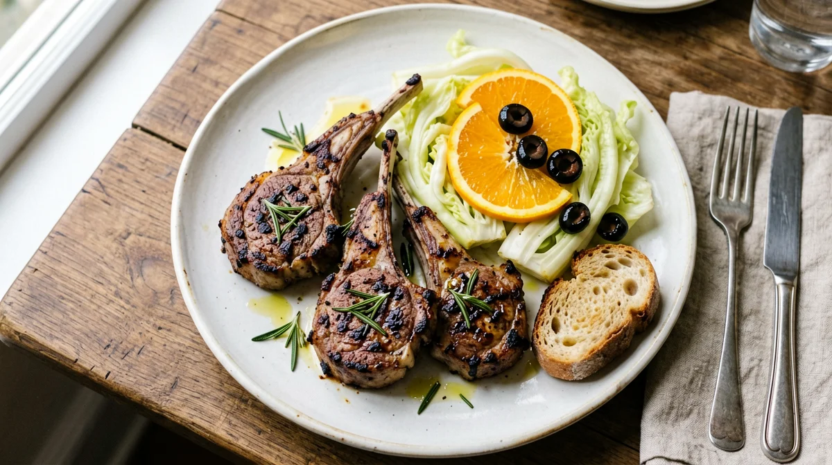 Costolette d'agnello scottadito con insalata di finocchi e arance