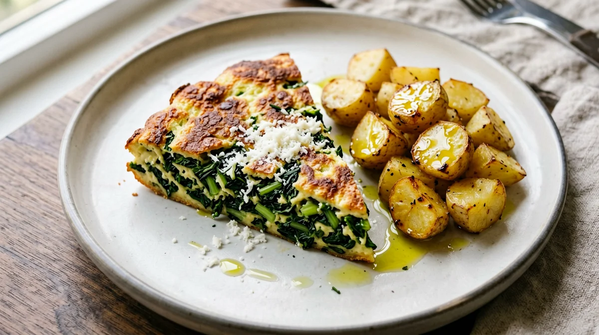 Frittata di cicoria e pecorino con patate al forno