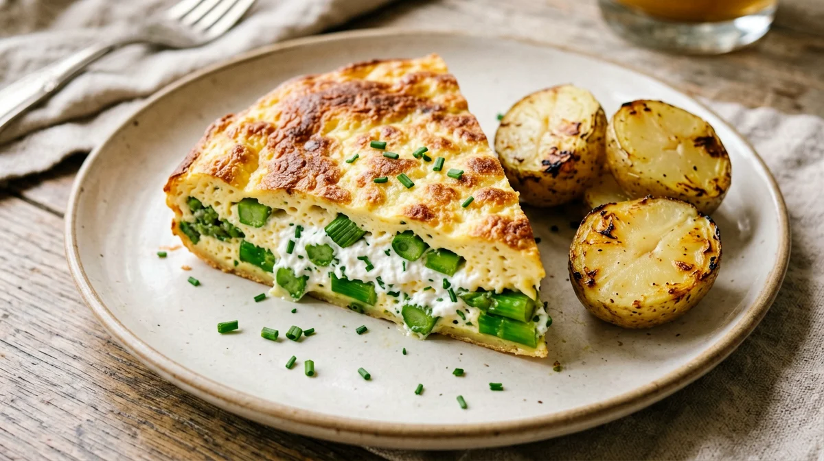 Baked asparagus and ricotta frittata with new potatoes