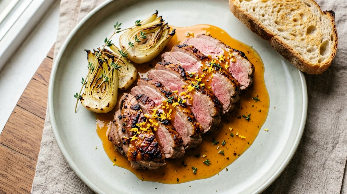 Duck breast with orange and roast fennel