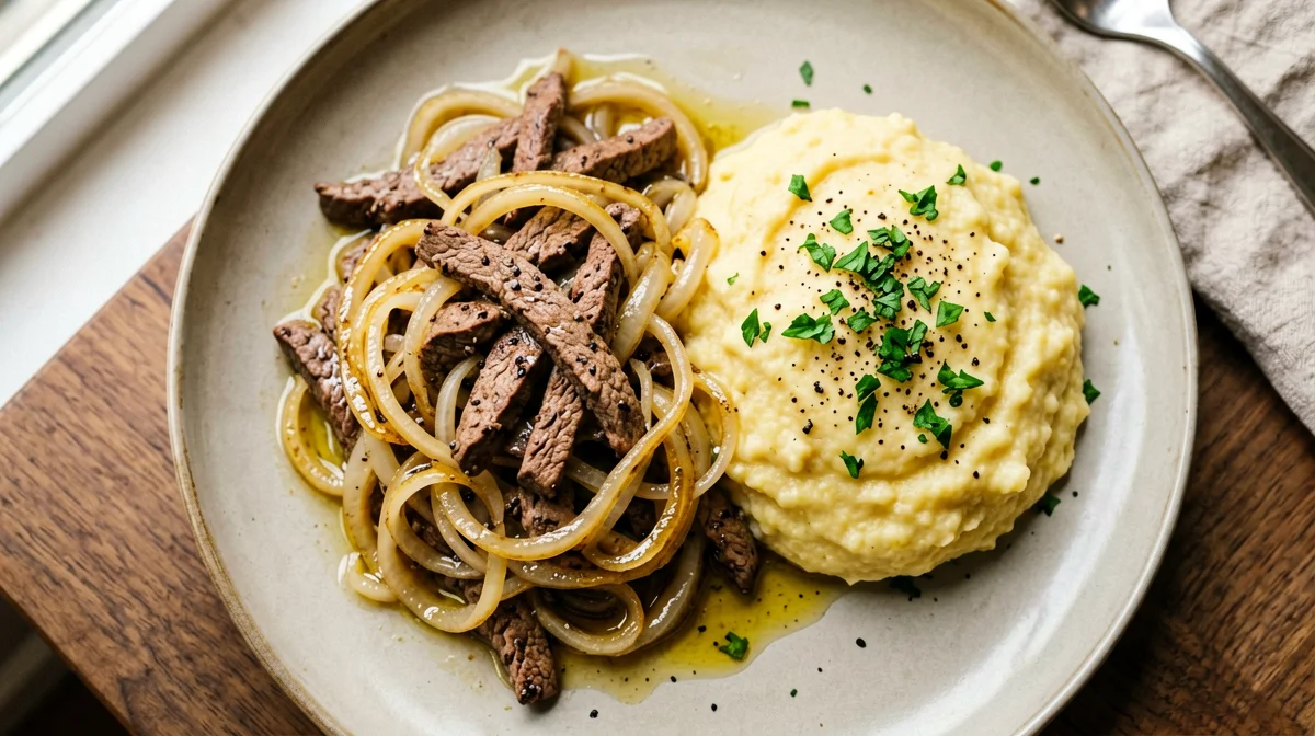 Venetian-style liver and onions with polenta
