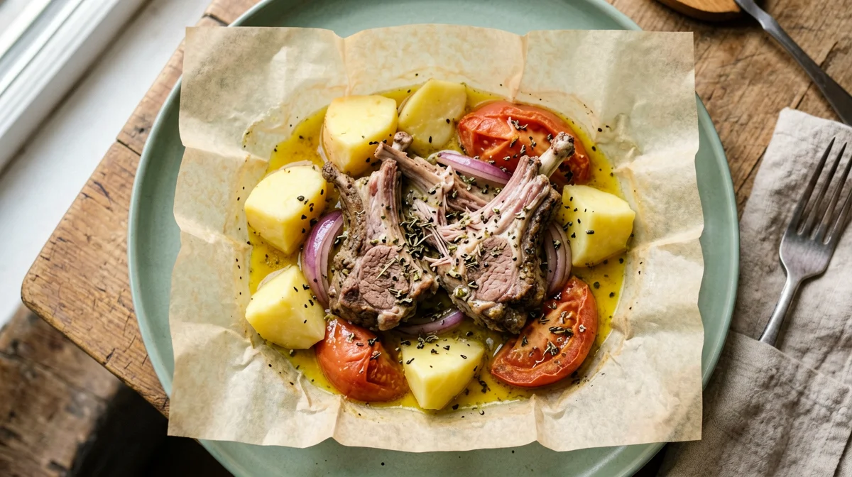 Agnello kleftiko leggero con patate e pomodori