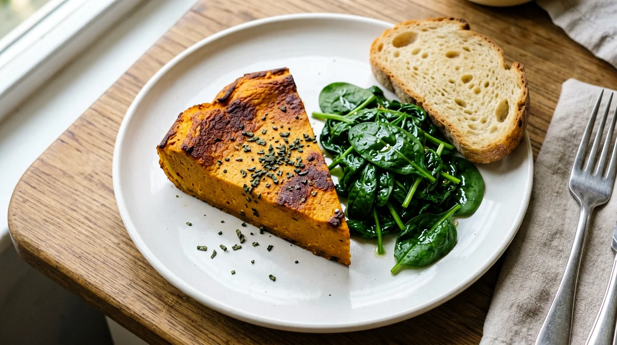 Sformato di zucca e ricotta con spinaci saltati