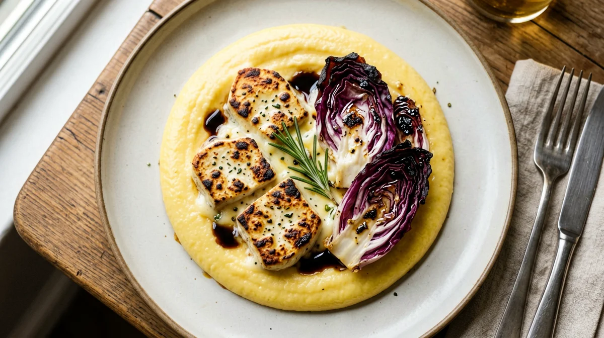 Scamorza alla piastra con radicchio grigliato e polenta