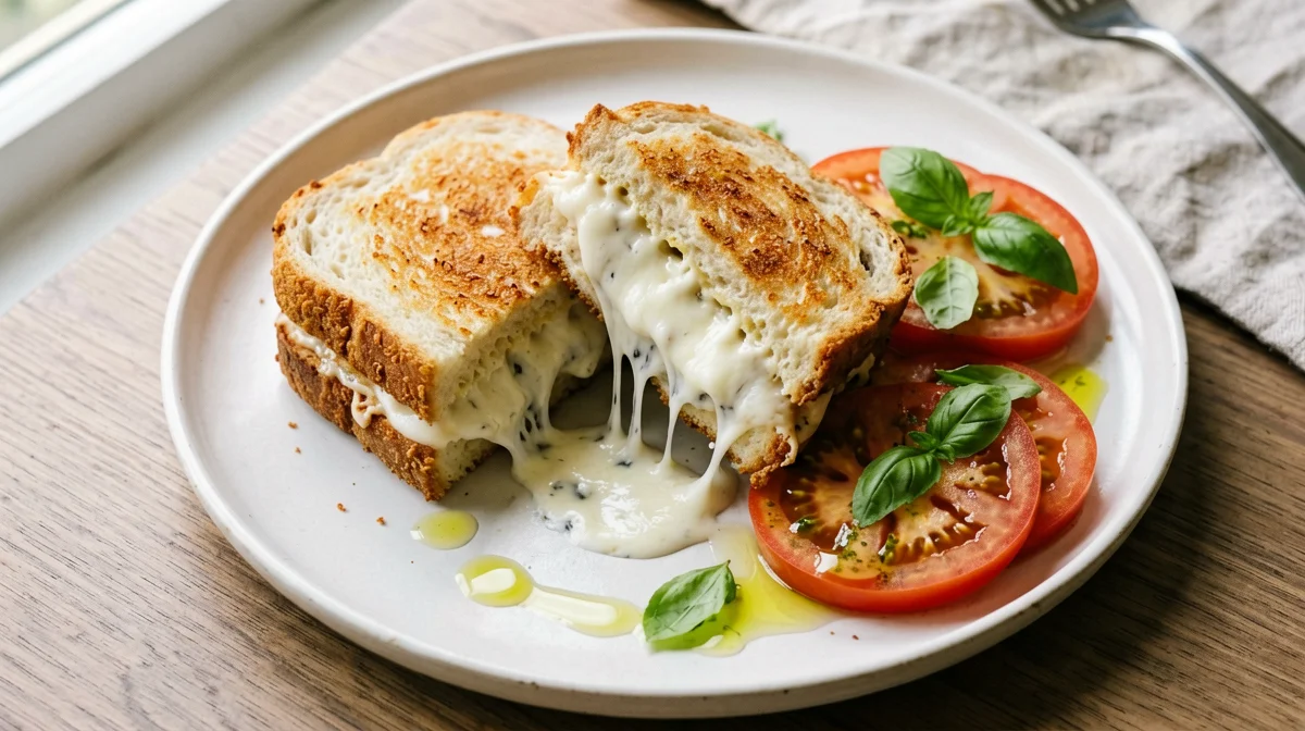 Baked mozzarella in carrozza with tomato salad