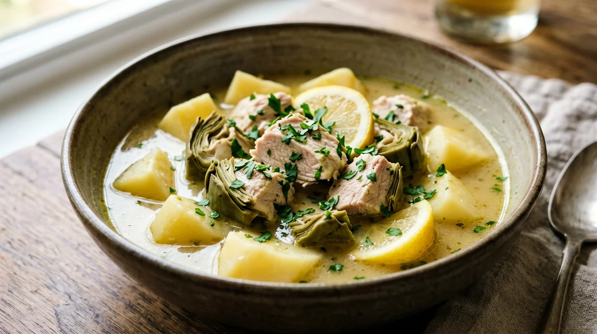 Turkey stew with artichokes and potatoes