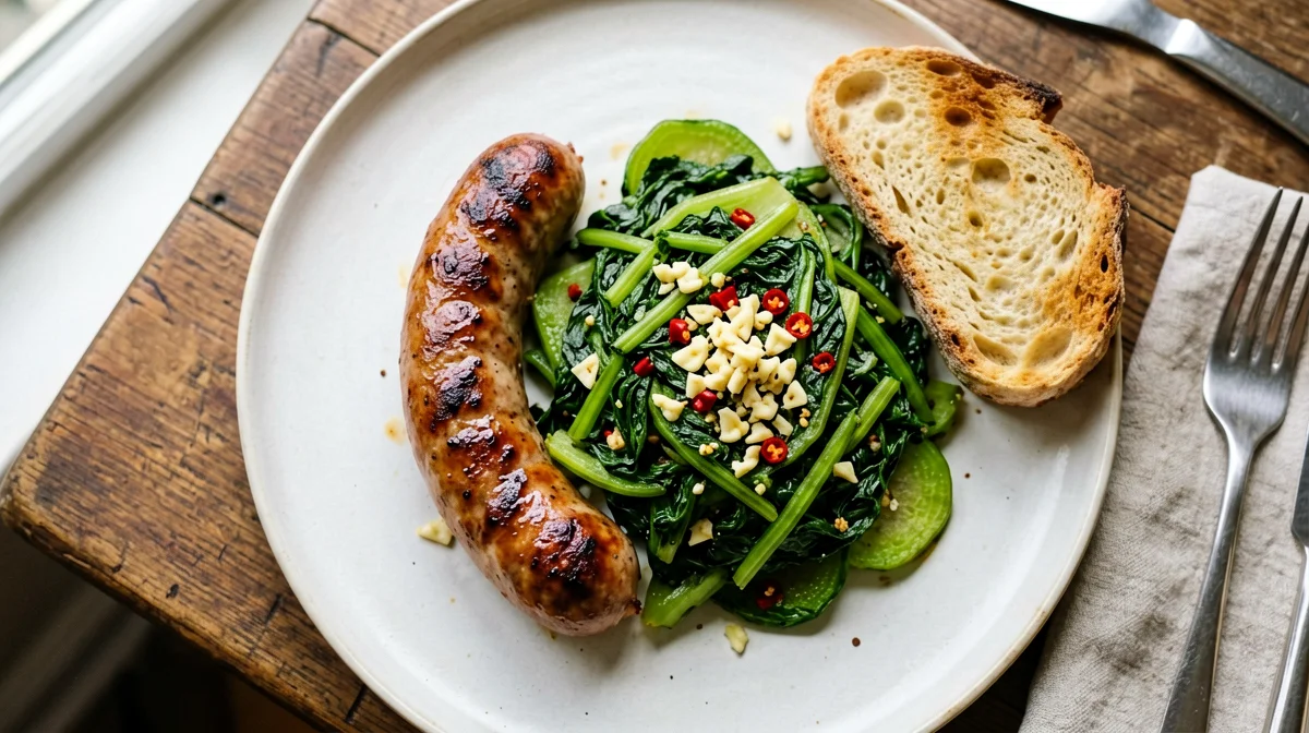 Sausage with friarielli and bread