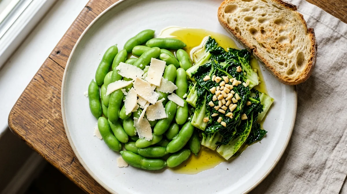 Fave e pecorino con cicoria e pane