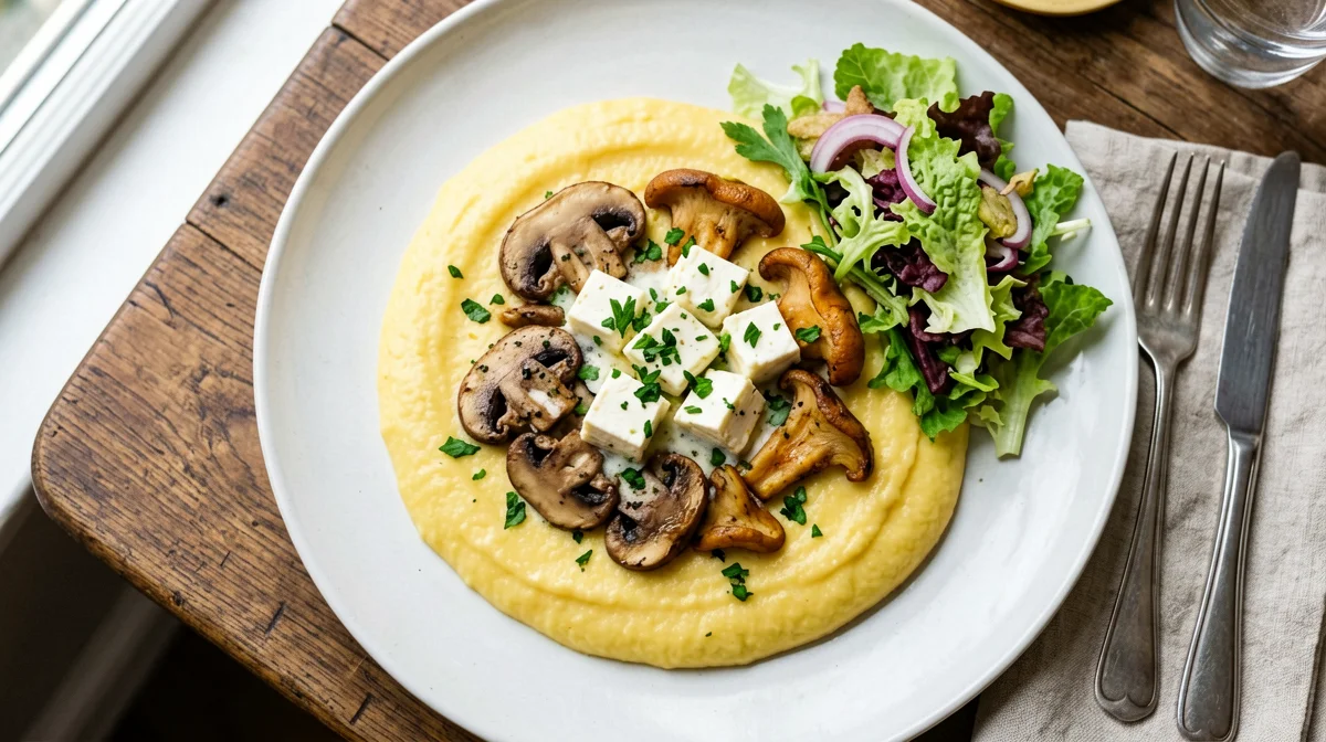 Polenta with sautéed mushrooms and taleggio