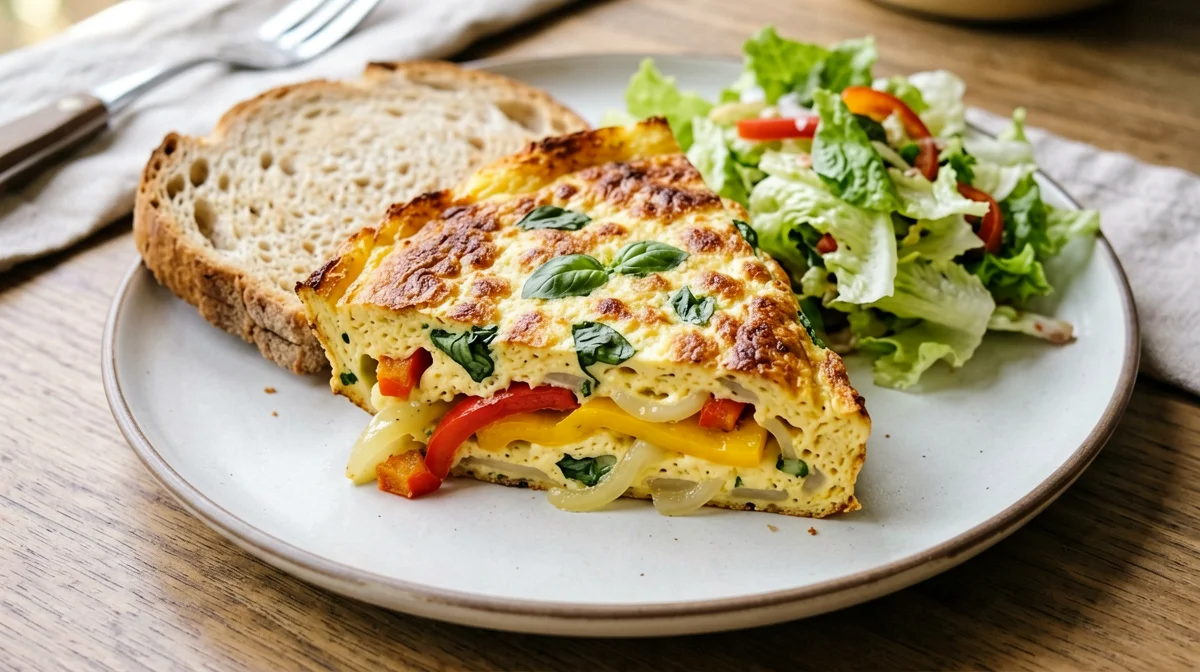 Baked pepper and onion frittata with bread