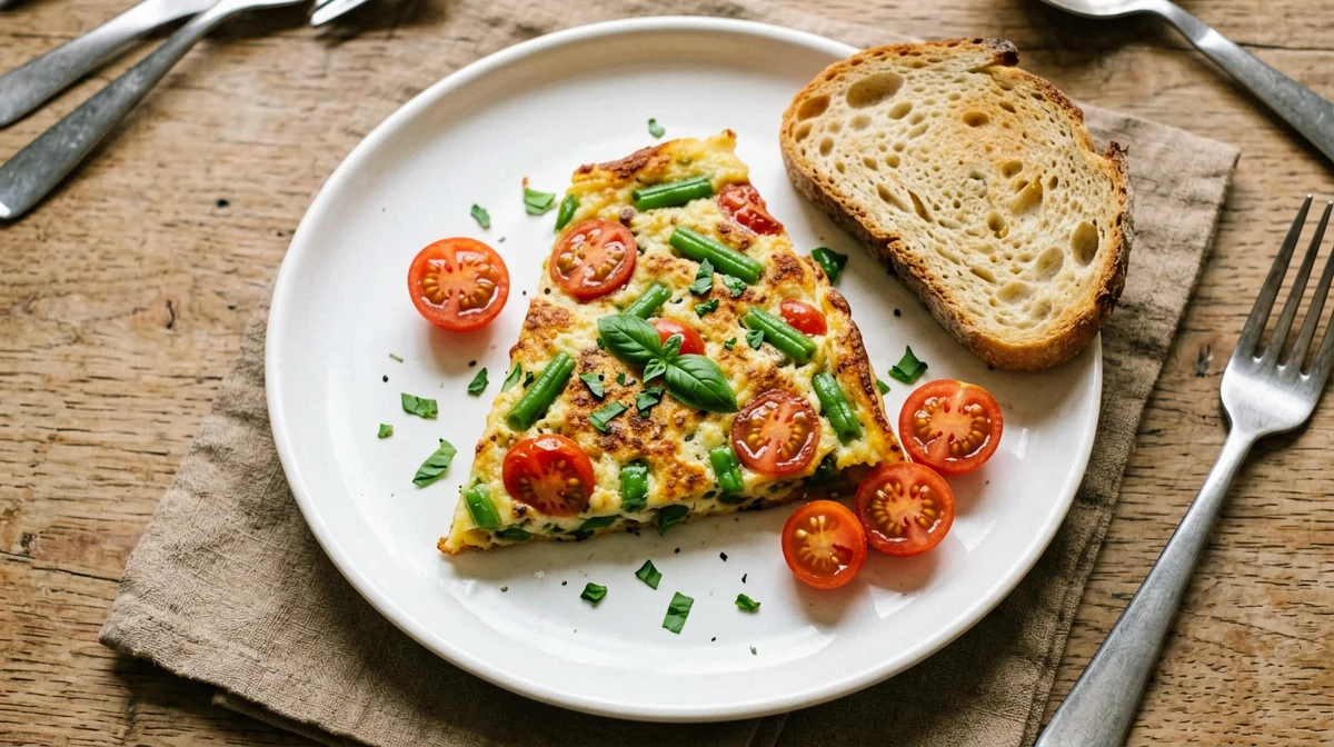 Green bean and cherry tomato frittata with bread