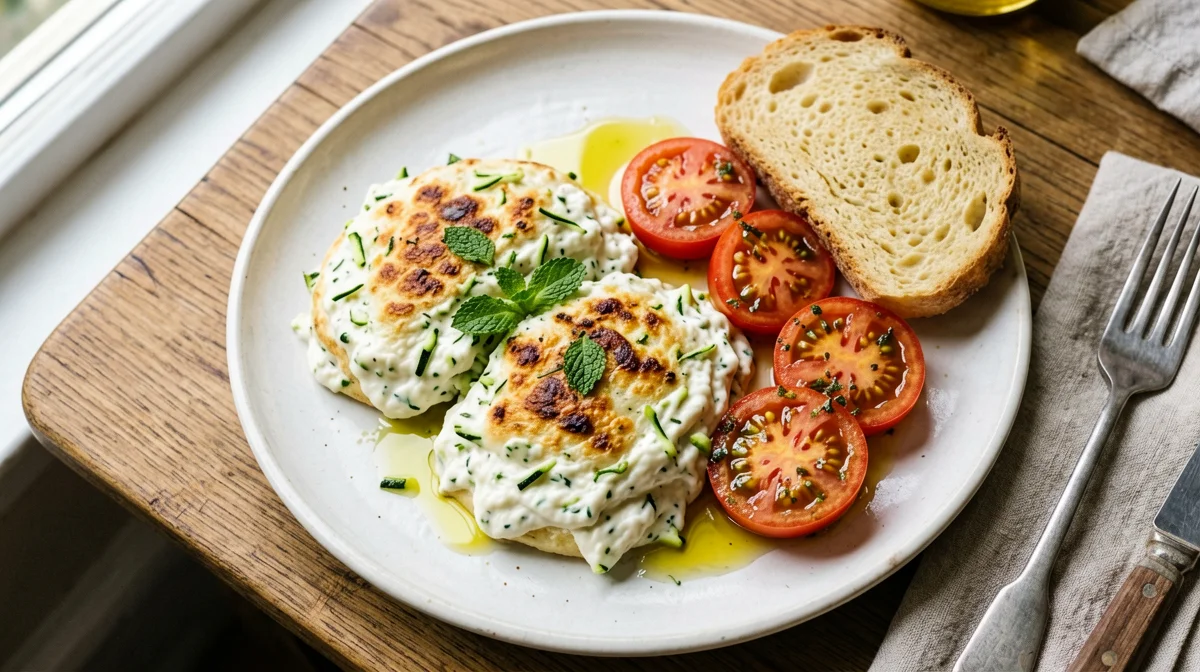 Flan di zucchine e ricotta con insalata di pomodori