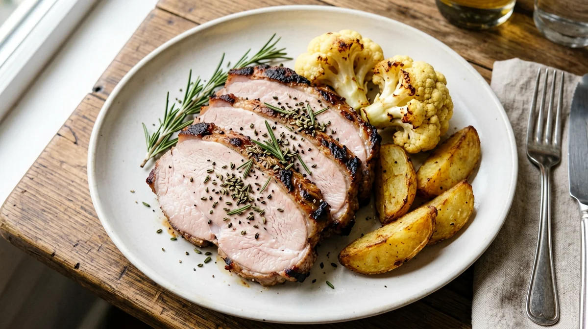 Arista di maiale al finocchietto con patate e cavolfiore