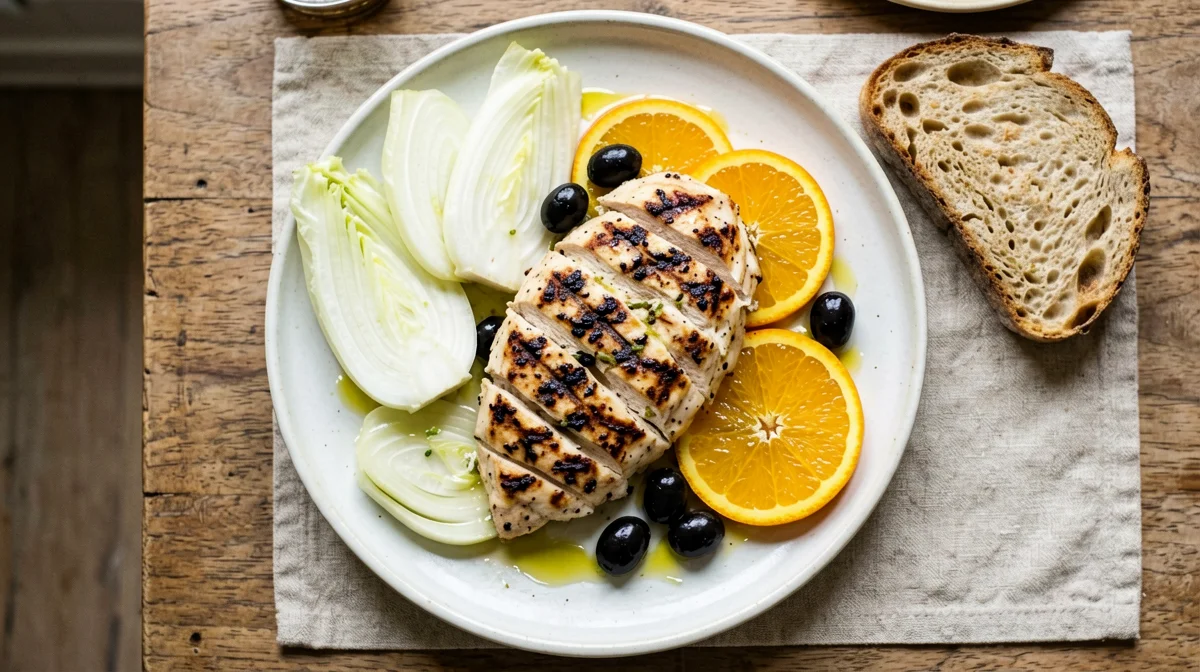 Chicken, fennel and orange salad with bread