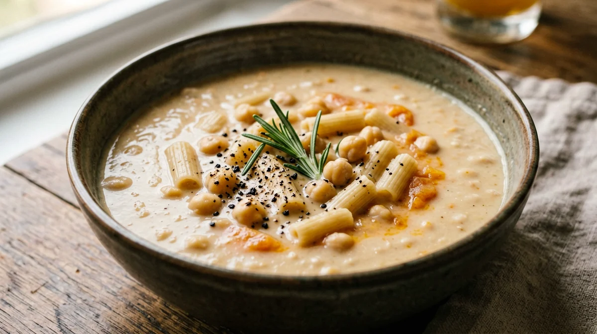 Pasta e ceci with rosemary and a touch of tomato
