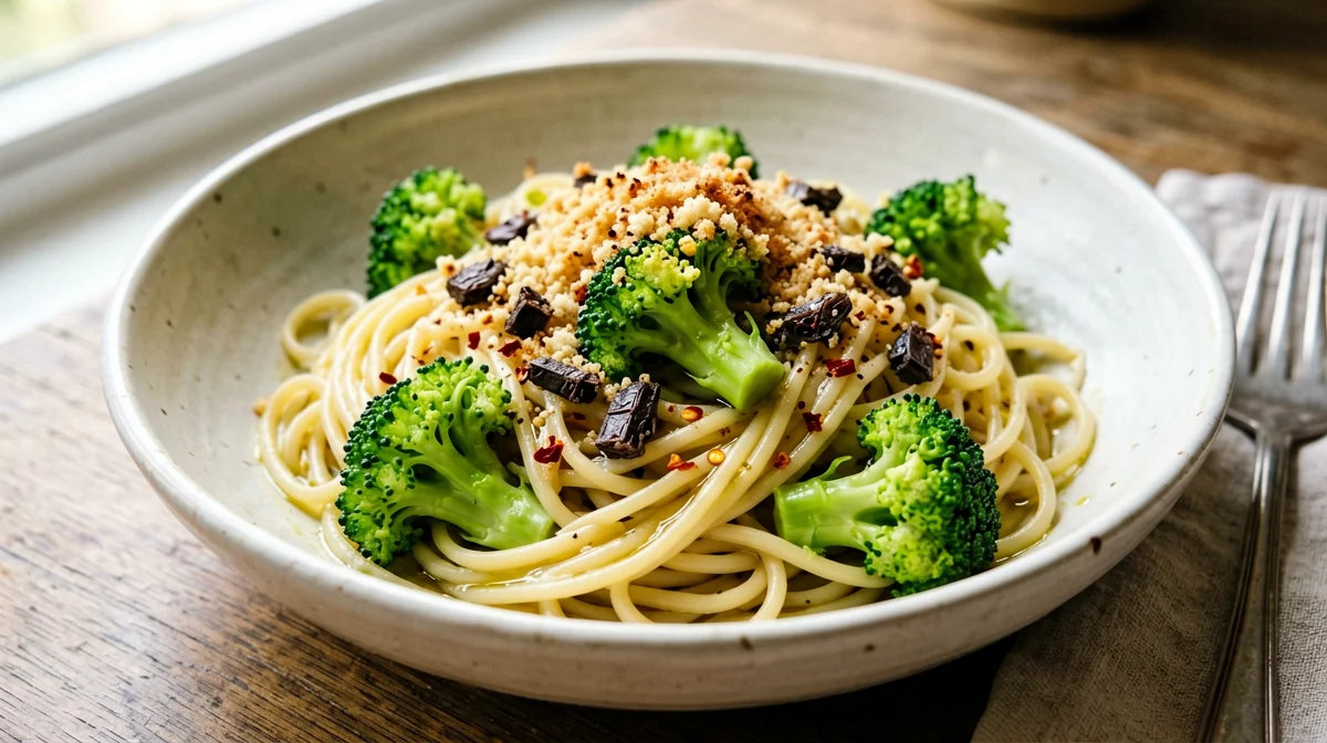 Pasta con broccoli e alici fresche