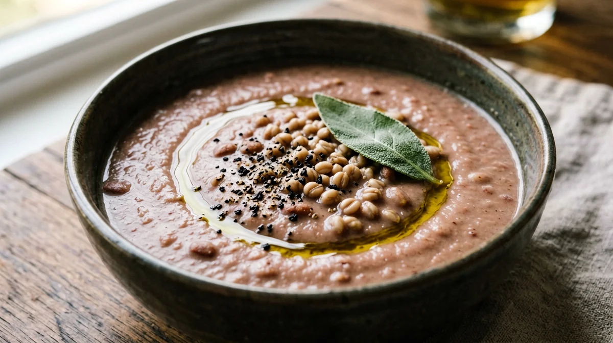 Zuppa di farro e borlotti passati alla salvia
