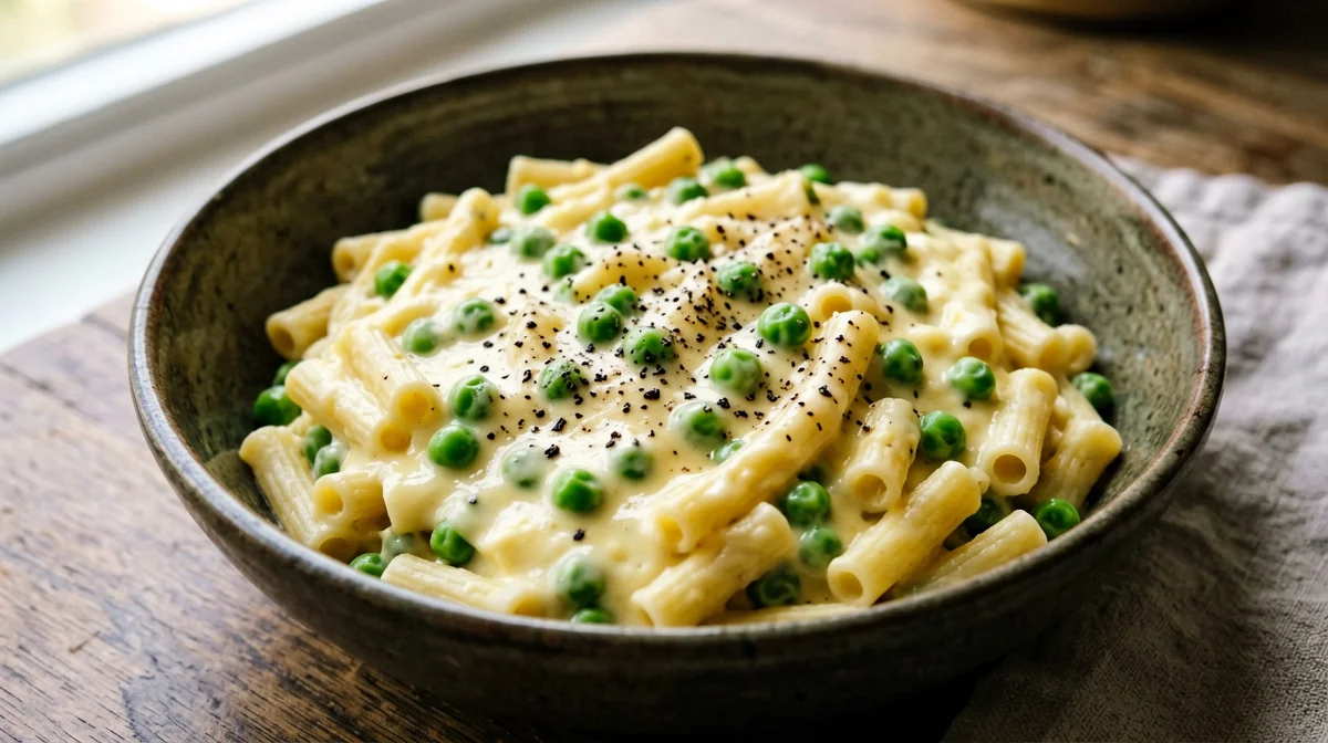 Pasta and peas with egg and Parmigiano