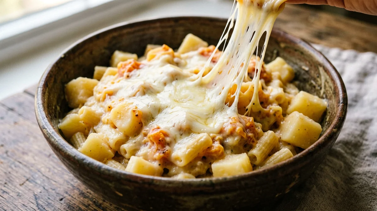Pasta and potatoes with smoked provola
