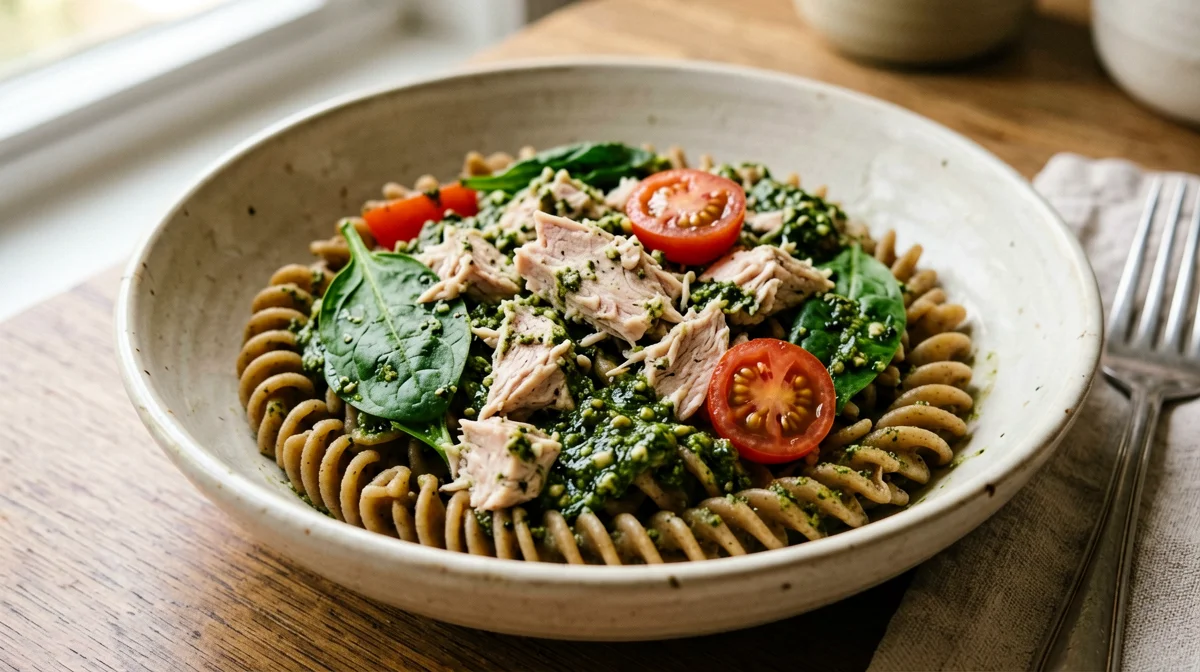 Fusilli integrali al pesto di rucola e tonno