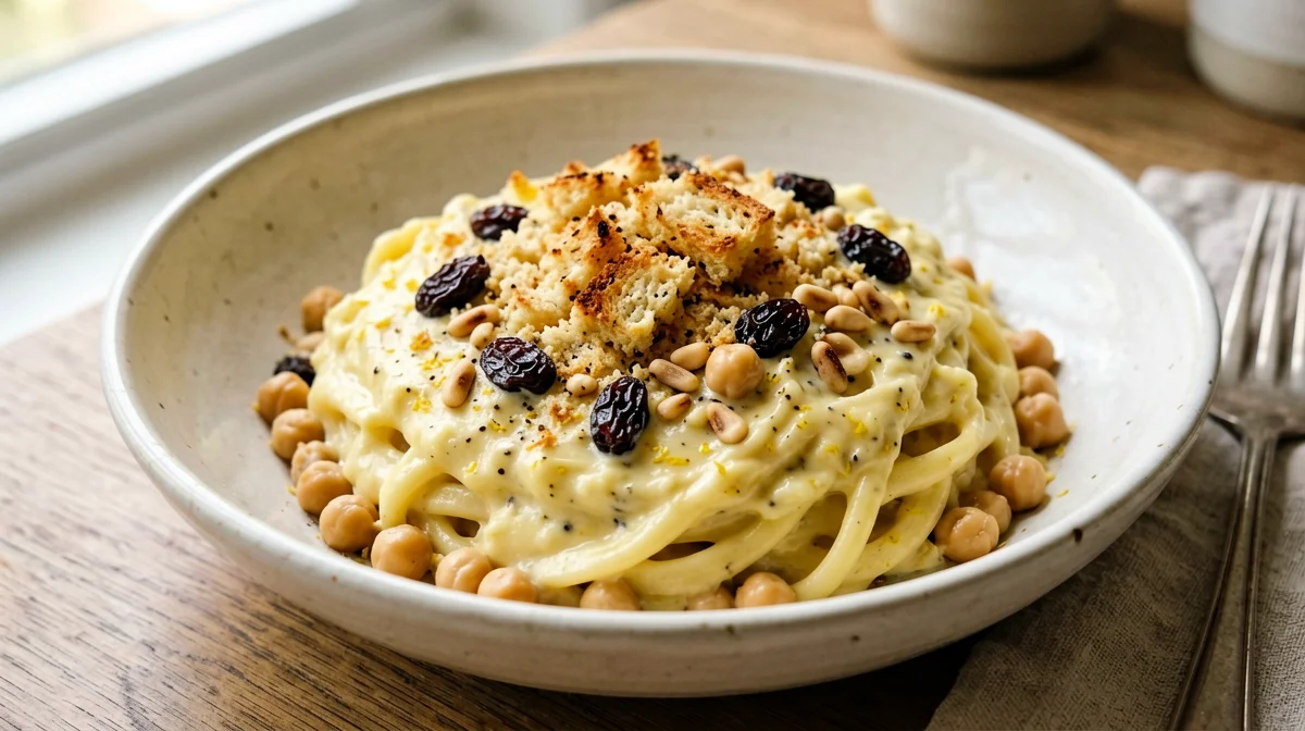Pasta arriminata con cavolfiore, ceci e pinoli