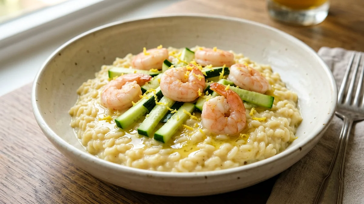 Lemon risotto with prawns and baby zucchini