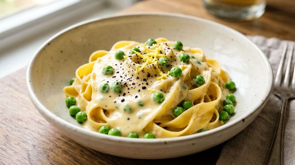 Lemon tagliolini with ricotta and peas
