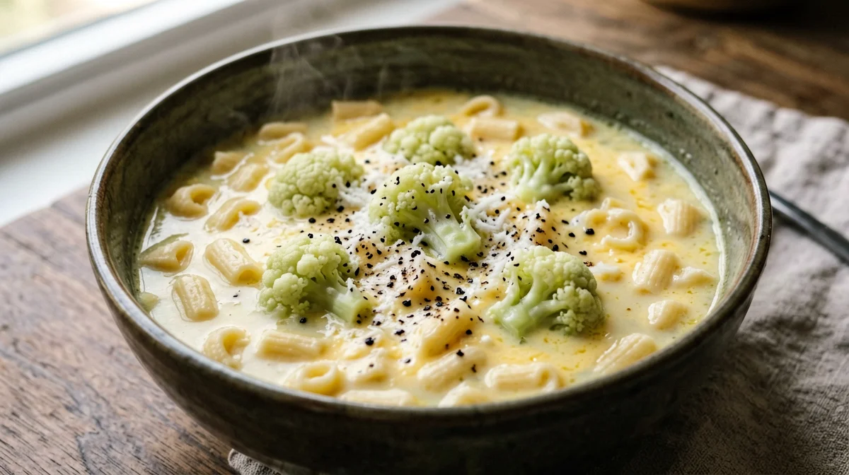 Minestra di pasta e broccolo romanesco al Grana