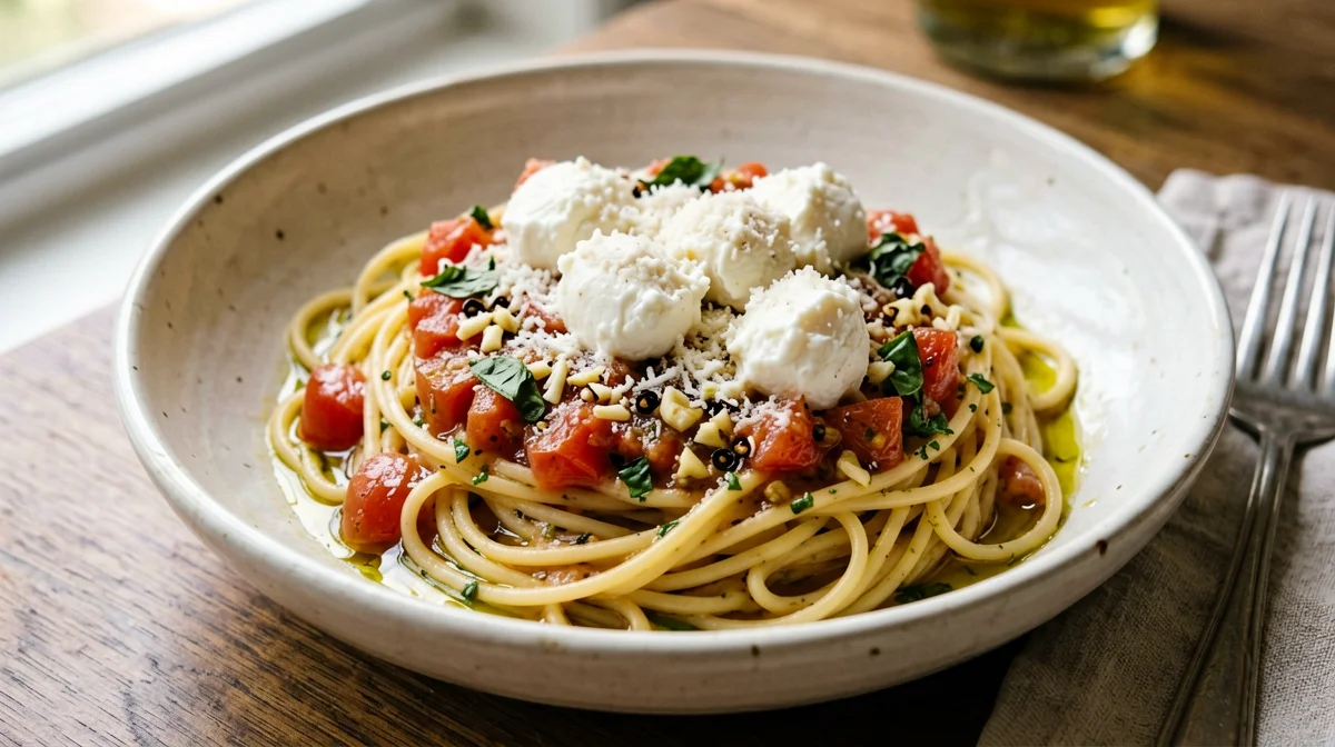 Spaghetti alla carrettiera with fresh ricotta