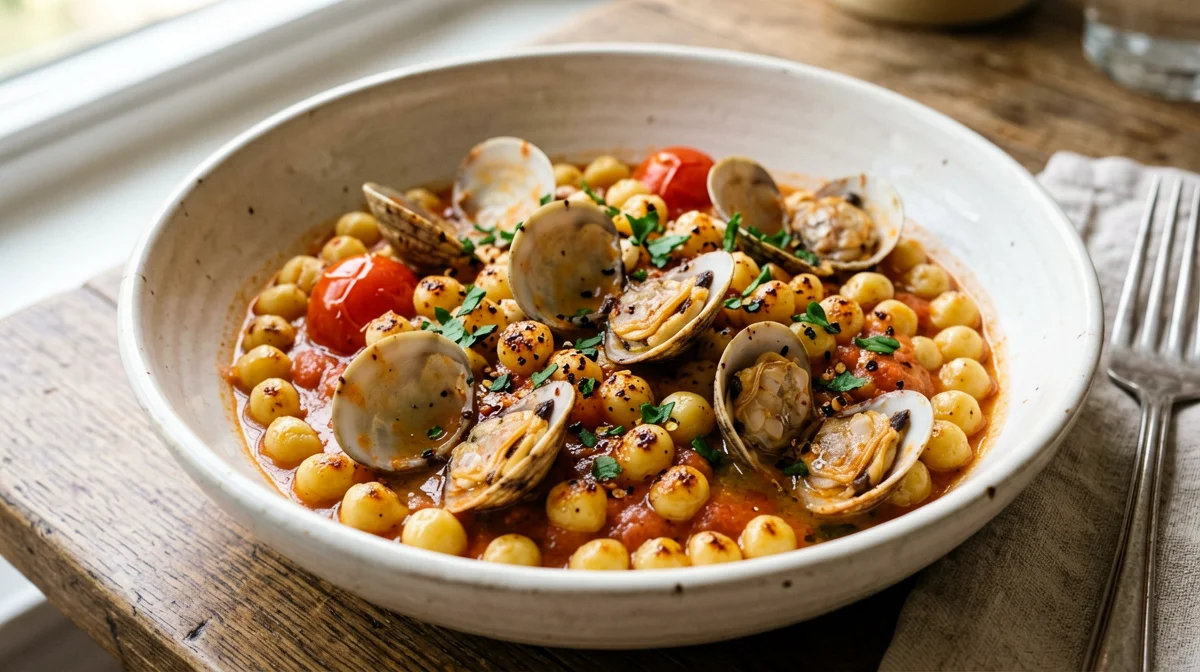 Fregola with clams and cherry tomatoes