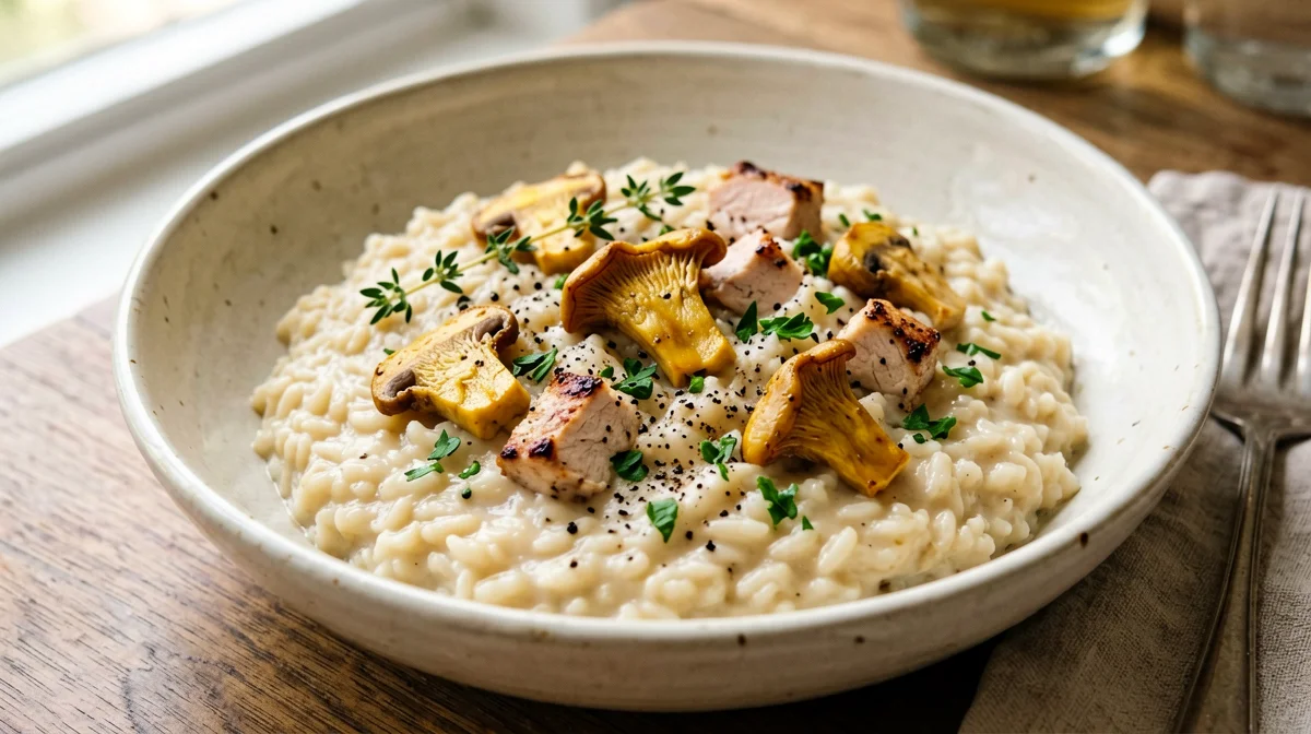 Risotto ai finferli con fesa di tacchino