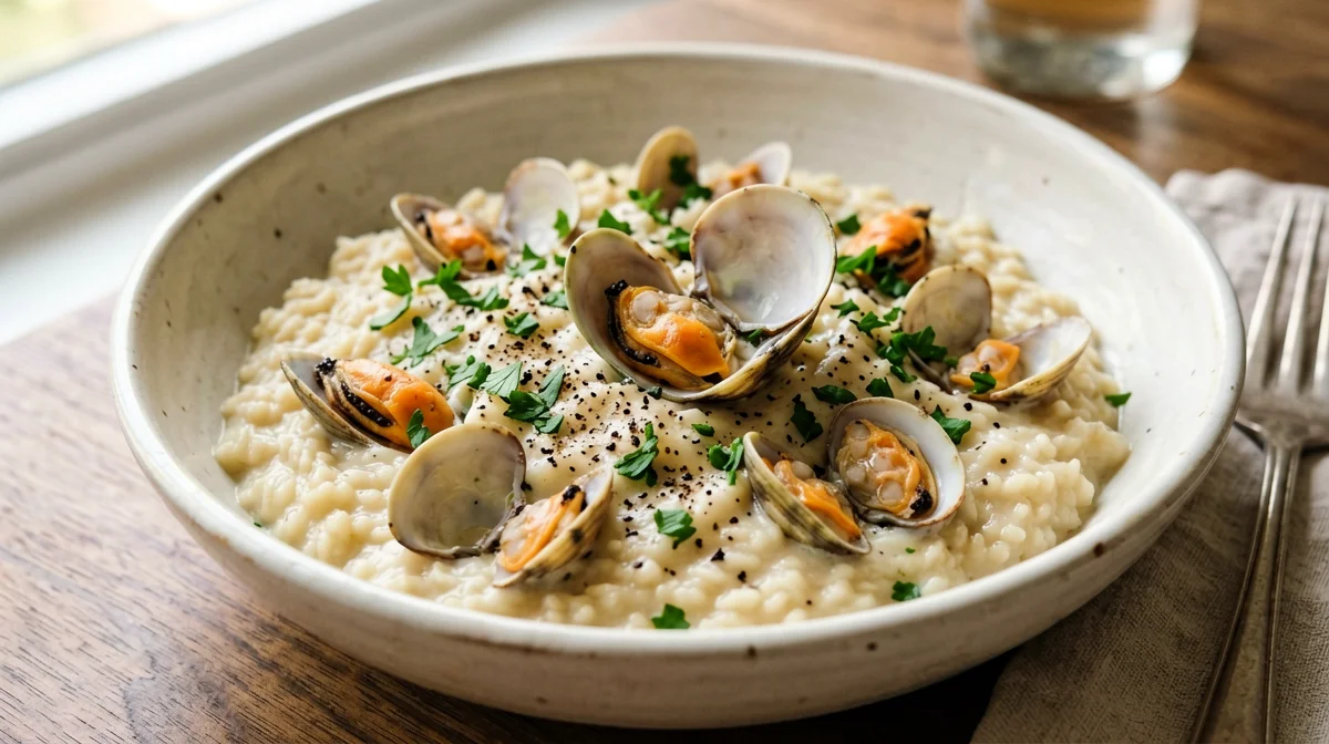 Mussel and clam risotto with parsley