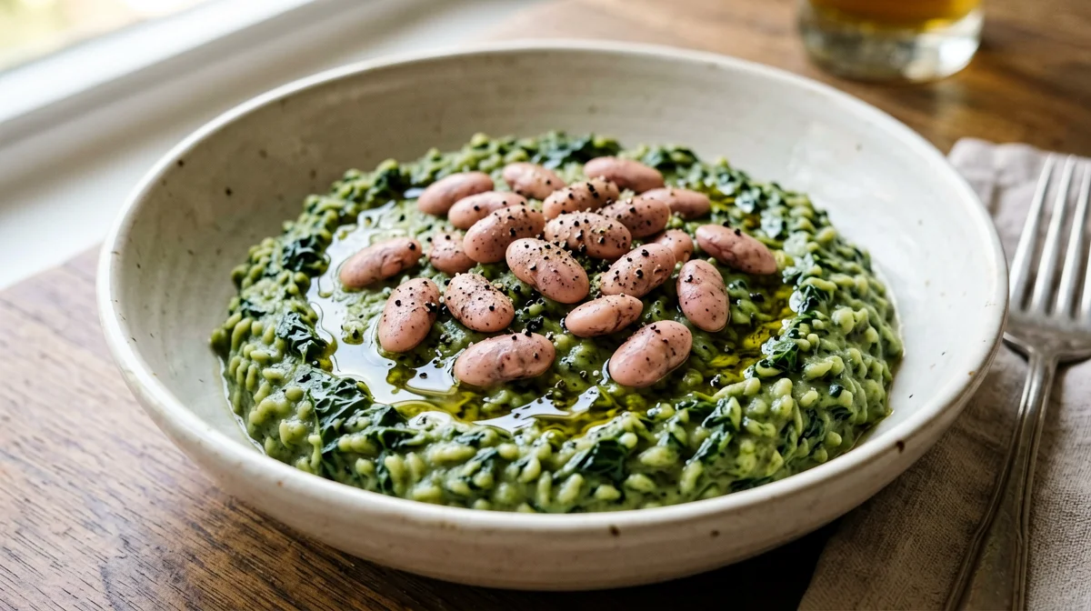 Cavolo nero cream risotto with borlotti beans