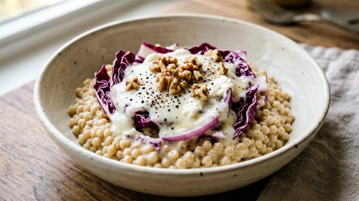 Radicchio and walnut orzotto with stracchino