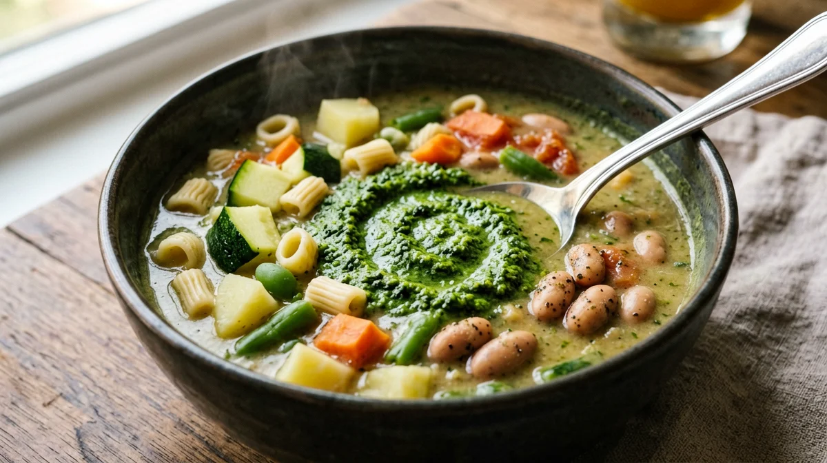 Minestrone alla genovese con ditalini e pesto
