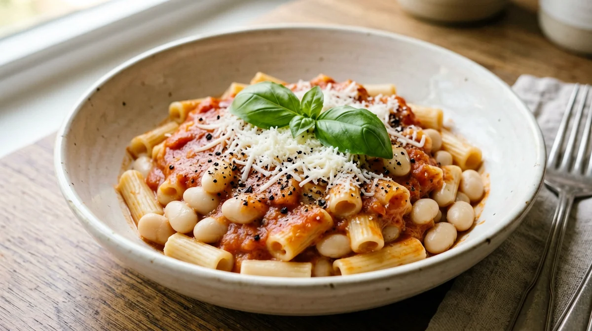 Ditalini con cannellini al pomodoro e Parmigiano