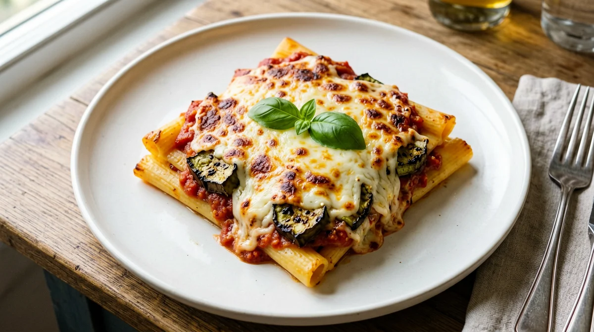Ziti al forno con melanzane grigliate e mozzarella light