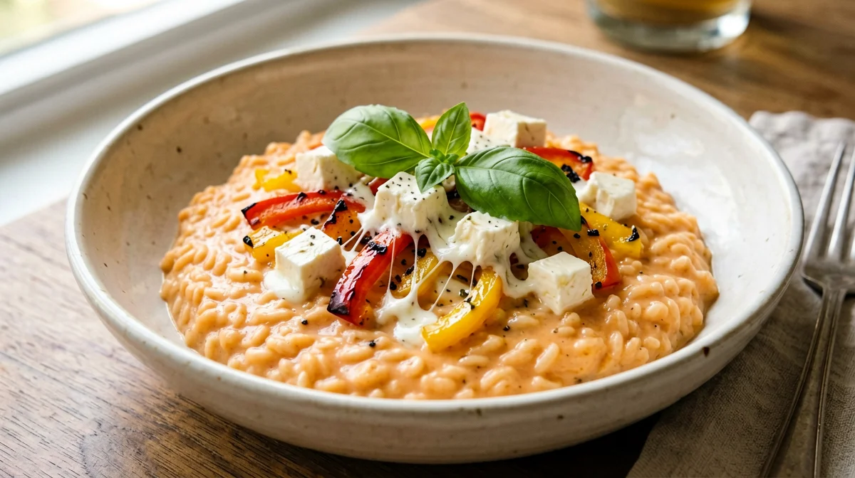 Roasted pepper risotto with provola and basil