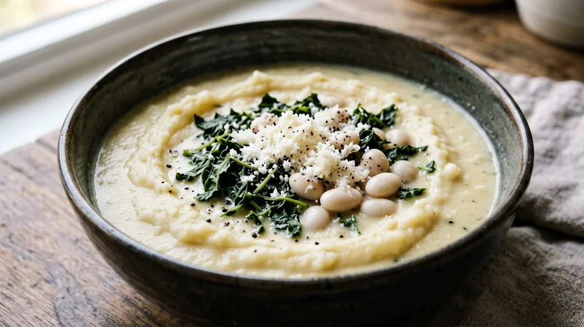 Zuppa di patate e cavolo nero con cannellini e pecorino