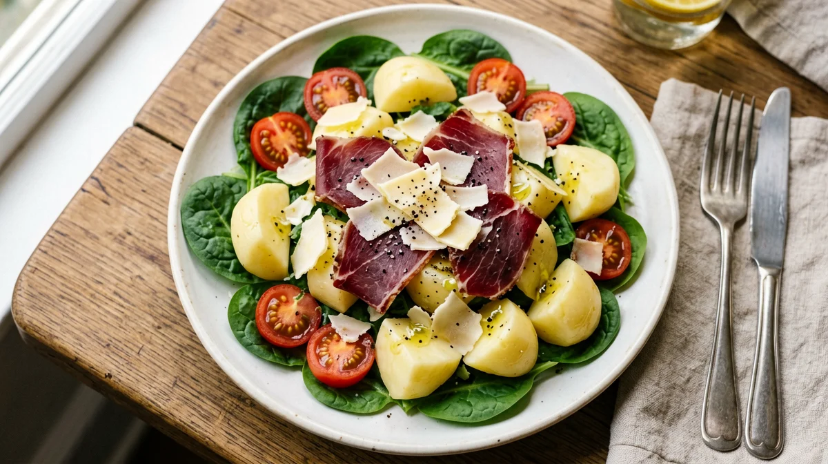 Big salad with bresaola, boiled potatoes, rocket and Grana