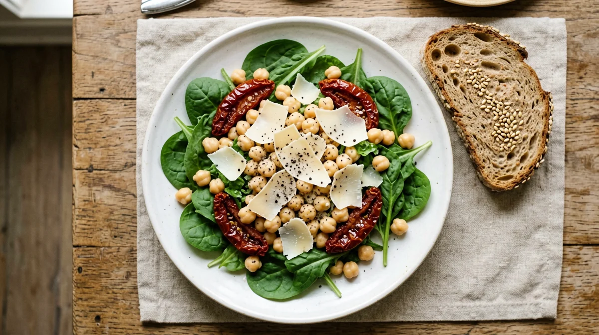 Insalata di ceci, pomodori secchi, rucola e Grana