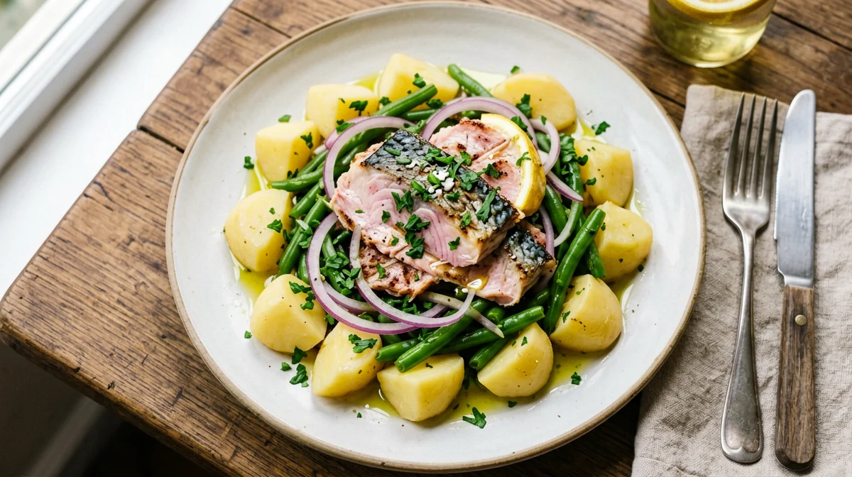 Potato, green bean and mackerel salad with lemon