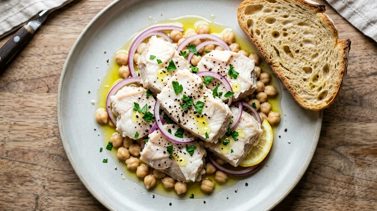 Insalata di baccalà, ceci e cipolla rossa