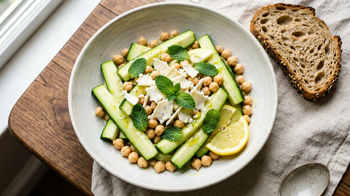 Chickpea salad with raw zucchini, mint and Grana